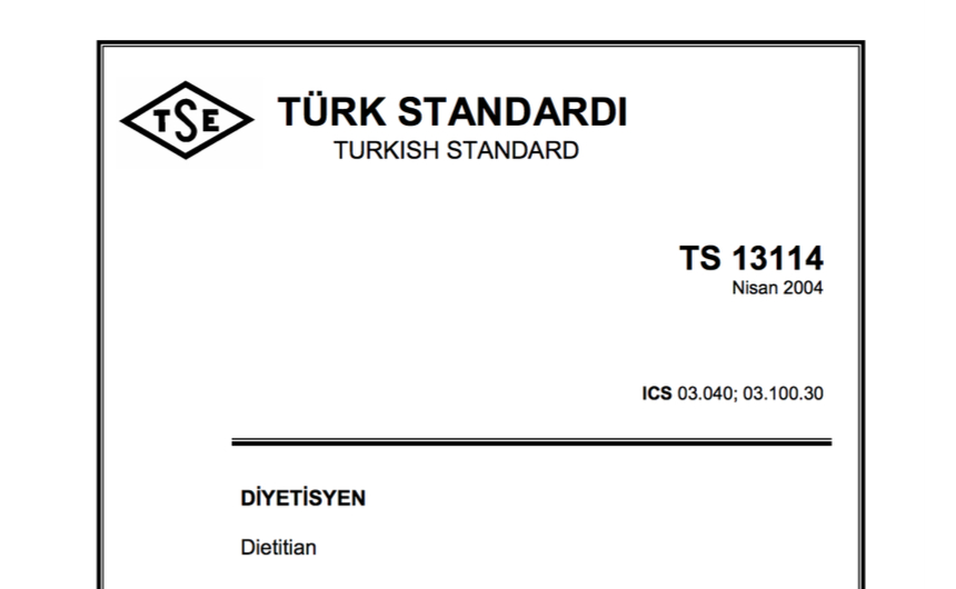 Türk Standardları Enstitüsü TSE Diyetisyen Tanımı